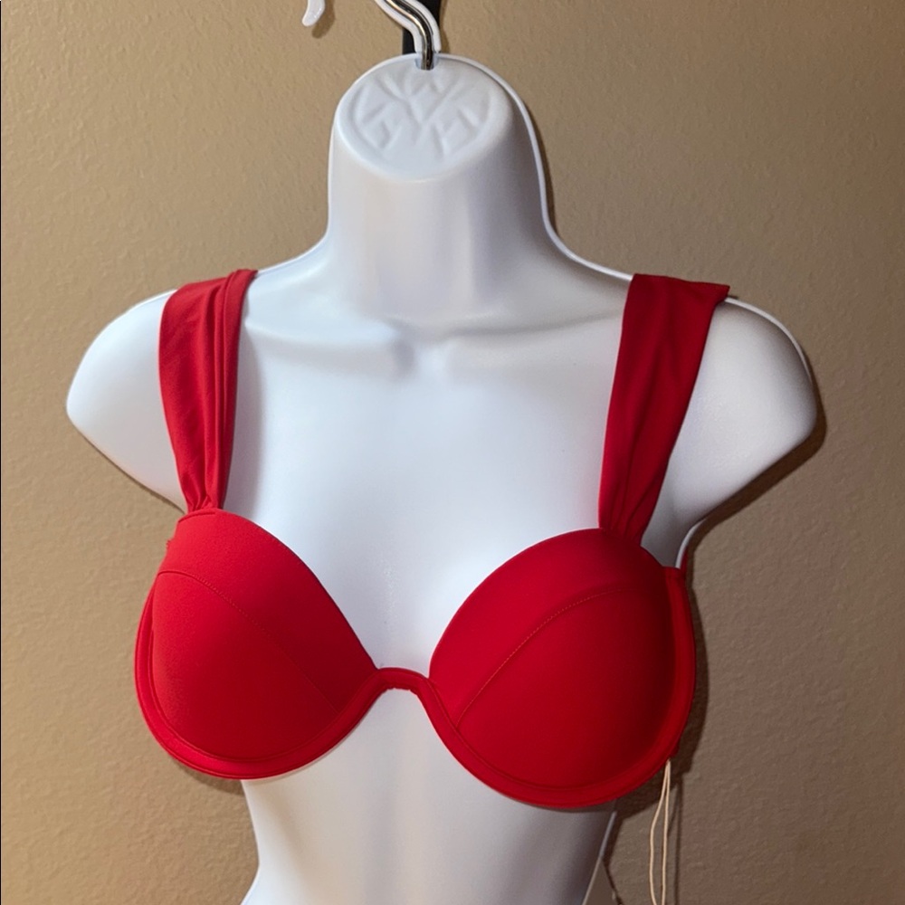 NWT $270 Arabella London Modern Bustier Swim Top Chili Red XS 34B/30D/32C/36A